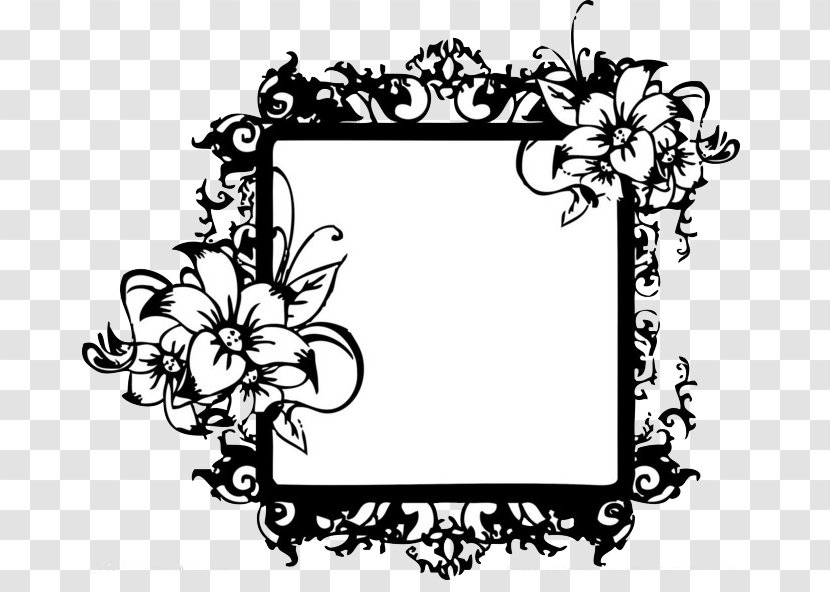 Picture Frame Black And White - Floral Design Transparent PNG