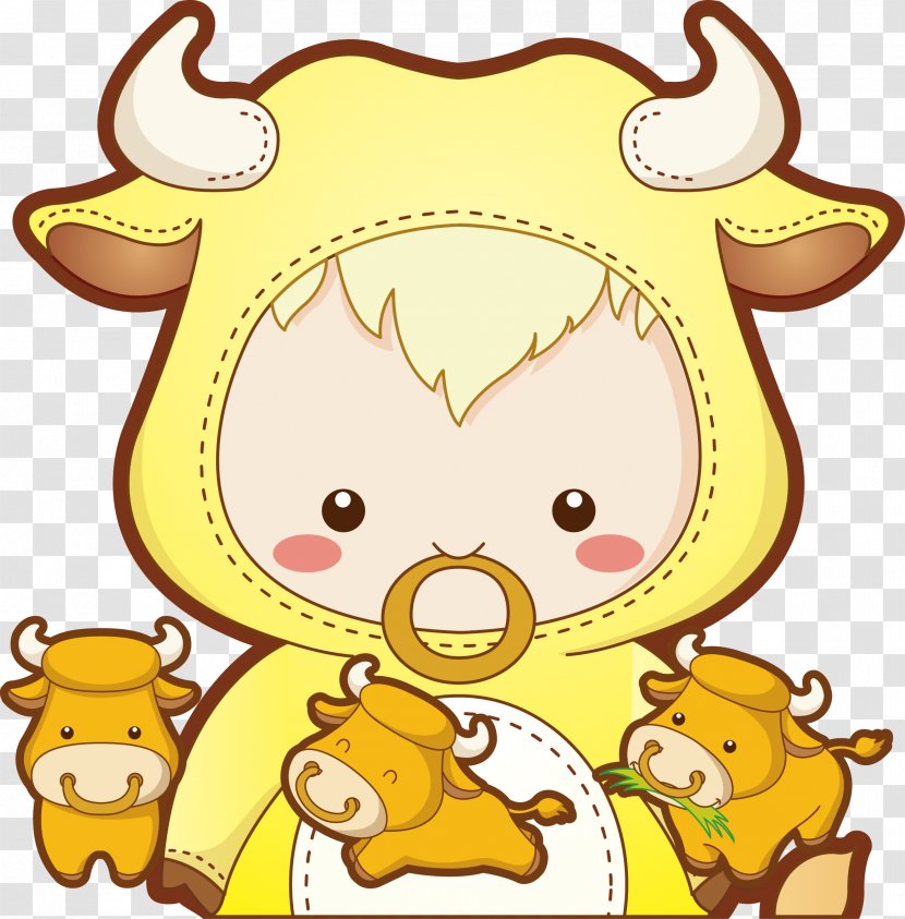 Cattle Chinese Zodiac Horoscope - Organism - Cartoon Cow Vector Transparent PNG