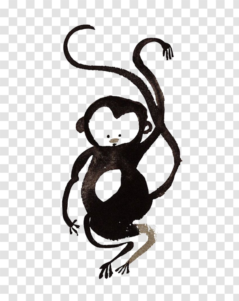 Monkey Chinese New Year Ink Wash Painting - Cartoon Transparent PNG