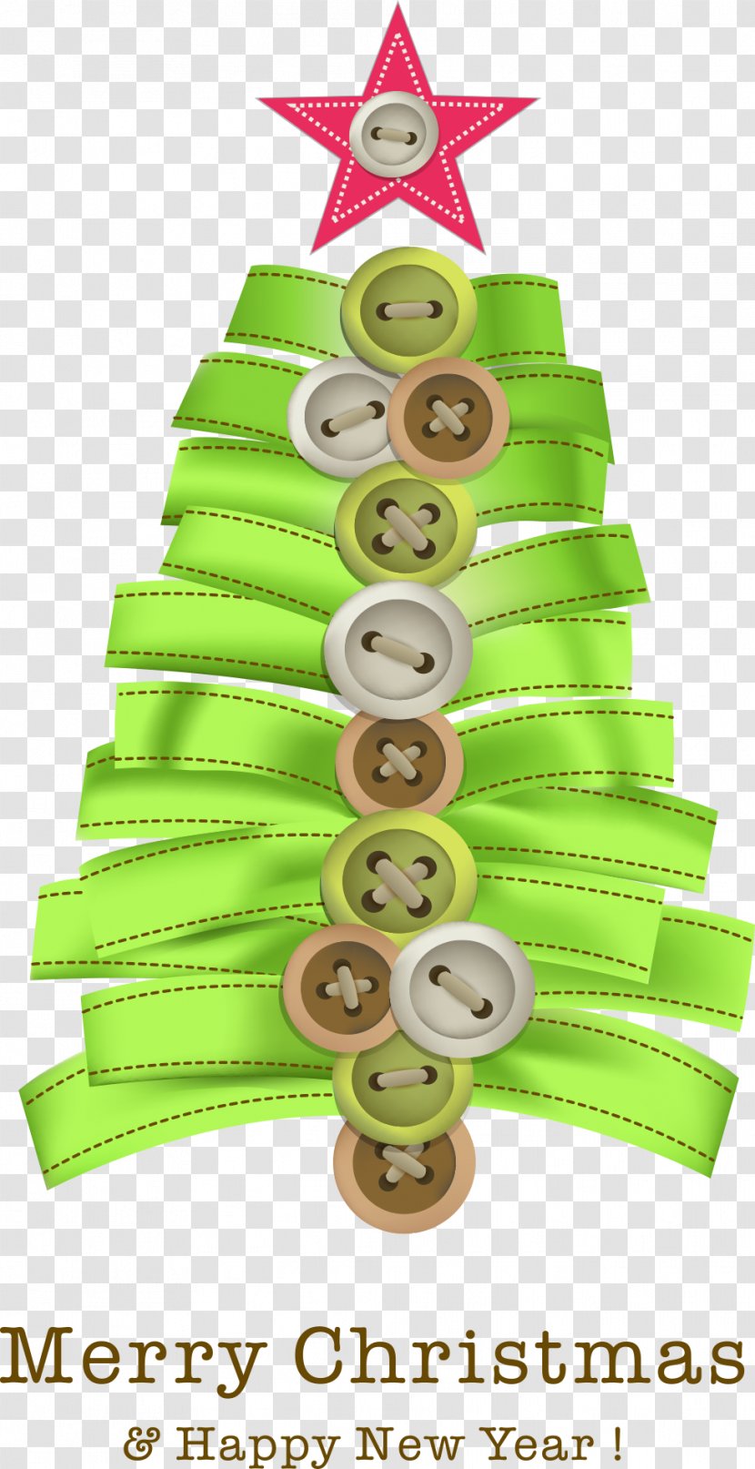 Christmas Tree Card Tree-topper - Button - With Green Ribbon Transparent PNG