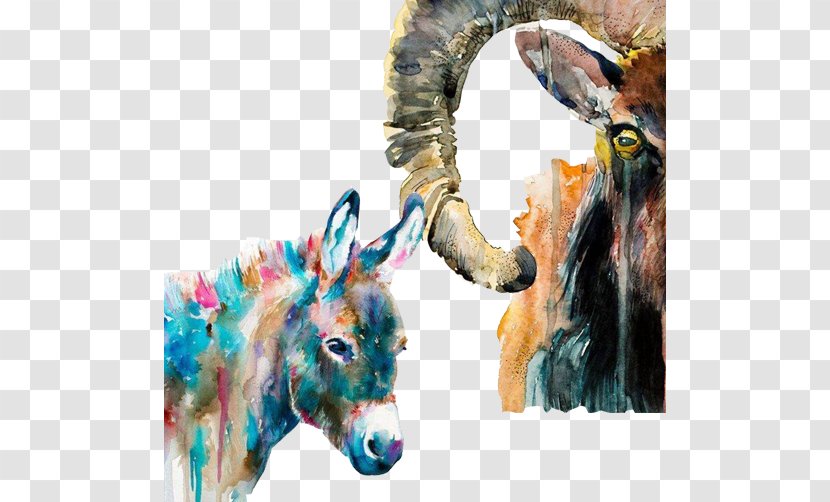 Art Watercolor Painting Donkey Oil - Canvas - Goat Material Picture Transparent PNG