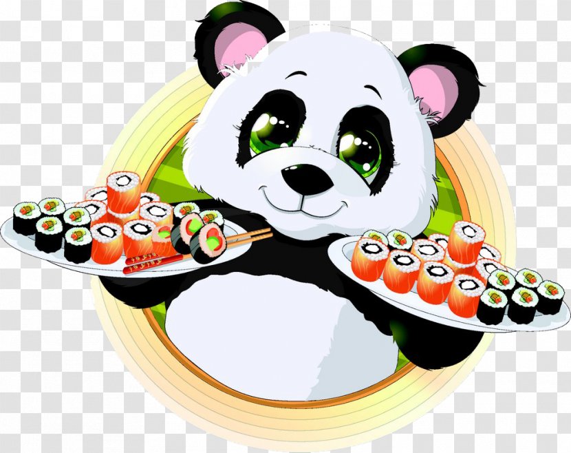 Sushi Giant Panda Japanese Cuisine Red - Restaurant - Hand-painted Transparent PNG