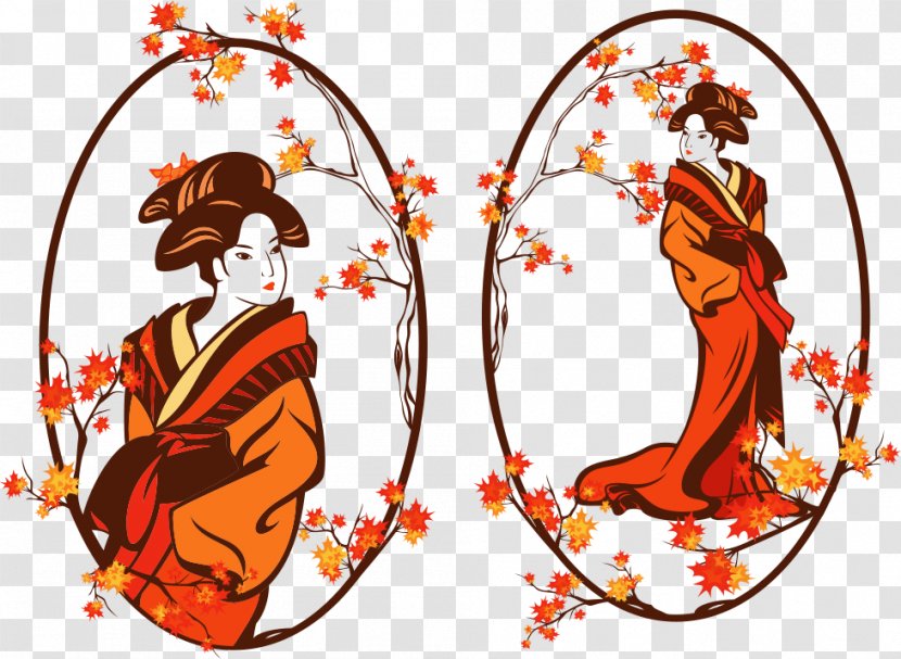 Geisha Royalty-free Stock Illustration - Vecteur - Vector Kimono Woman With Maple Leaves Transparent PNG
