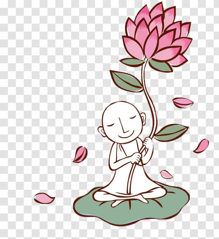 Nelumbo Nucifera Cartoon Illustration - Petal - A Little Monk Holding Lotus Leaves Transparent PNG