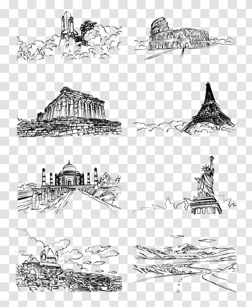Eiffel Tower Statue Of Liberty Sydney Opera House Colosseum - Triangle - Vector World Monuments Artwork Transparent PNG
