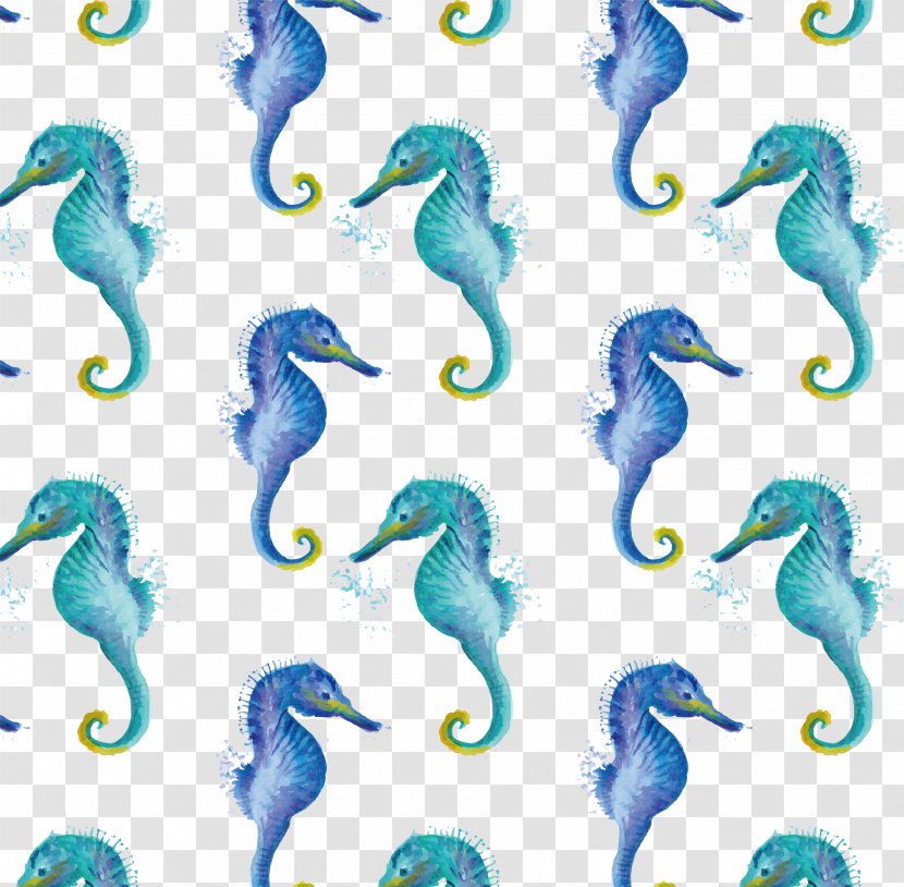 Seahorse Hippocampus Green Watercolor Painting - Aqua - Hand Painted Blue And Pattern Transparent PNG