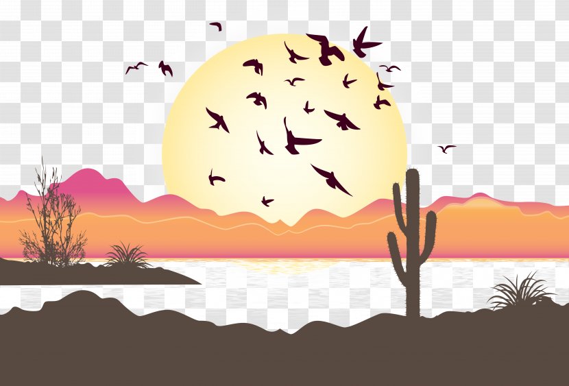 Bird Flight Illustration - Plant - Desert Sunset Vector Transparent PNG