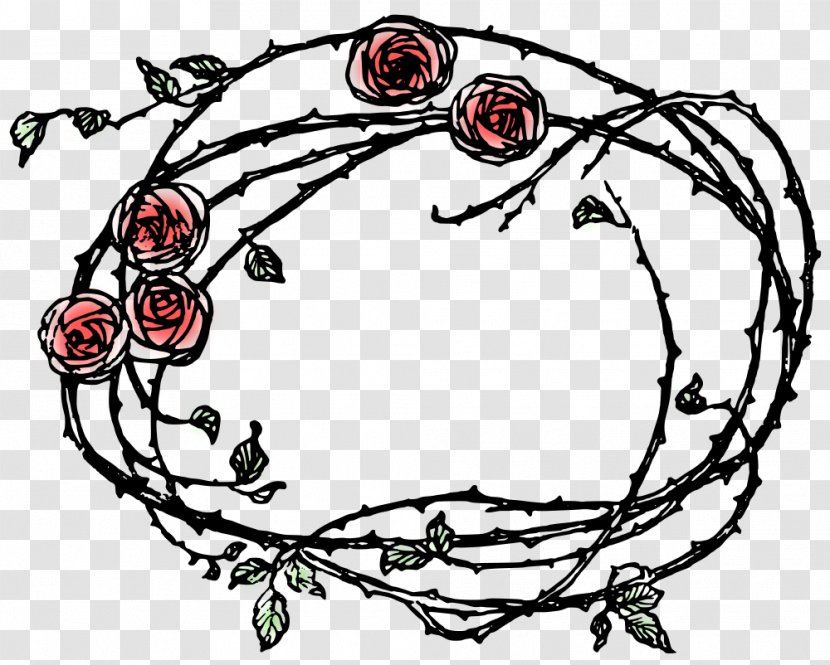 Thorns, Spines, And Prickles Rose Drawing Clip Art - Black White - Teal Frame Transparent PNG