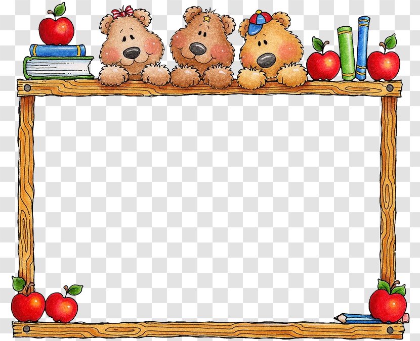 School Education Picture Frame Clip Art - Play - Apple Border Cartoon Bear Transparent PNG