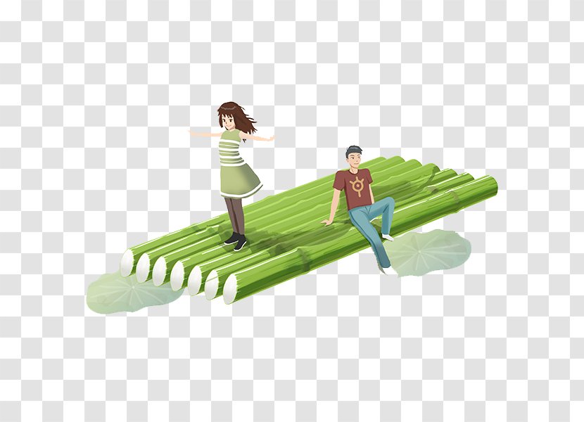 Bamboe Raft - Cartoon - The Lovers On Bamboo Rafts Transparent PNG