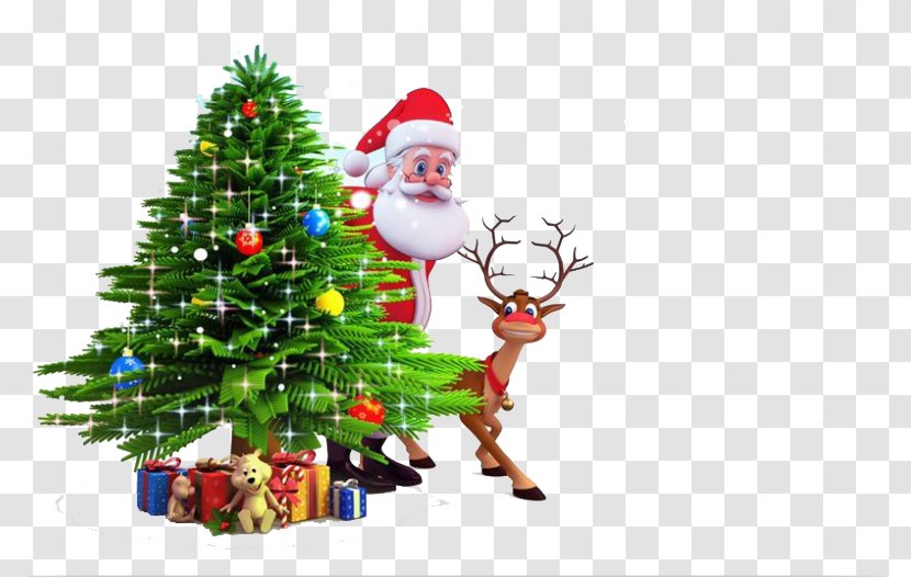Santa Claus Reindeer Christmas Tree Clip Art - Fictional Character Transparent PNG