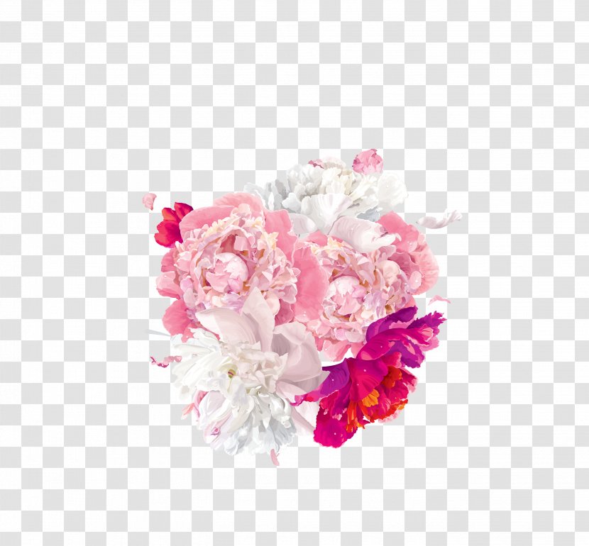 Peony Flower Clip Art - Rose Order - Vector Pink Bouquet Of Roses Decoration Transparent PNG