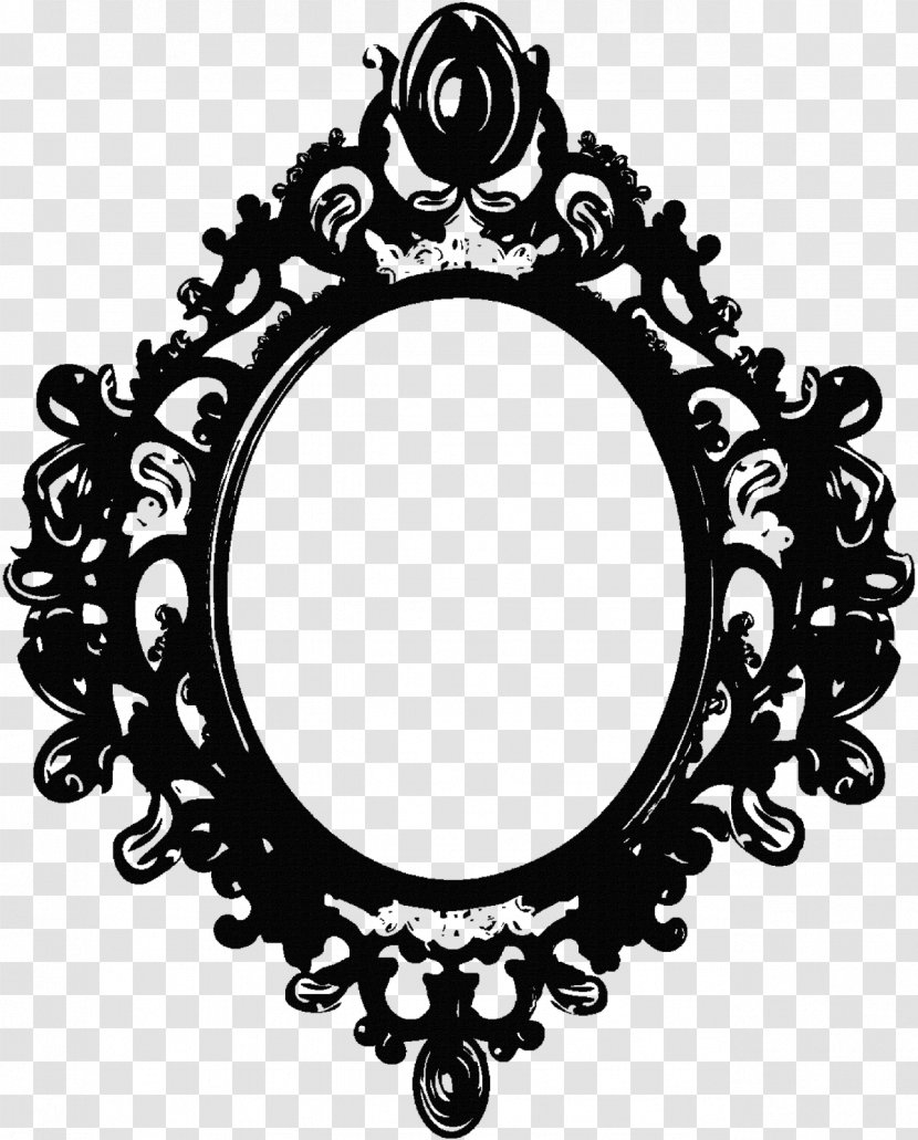 Picture Frames Black And White Drawing Clip Art - Oval - Mirror Transparent PNG