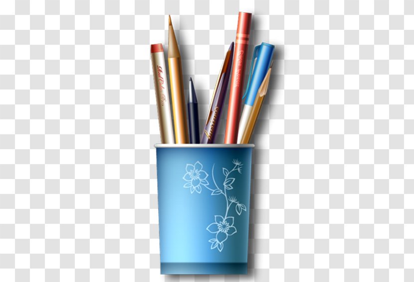 Pencil Brush Pot - Office Supplies - Blue Pen Transparent PNG