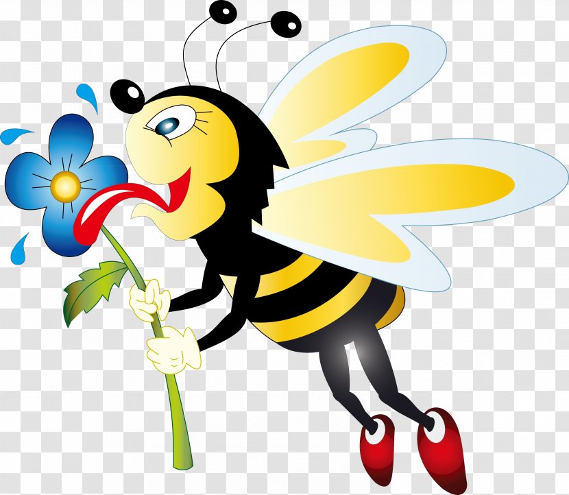 Honey Bee Bumblebee Beehive Clip Art - Humour - A Element With Wings Holding Flowers Transparent PNG