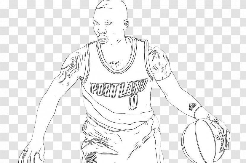 Basketball Player Line Art White Sketch Arm - Human Standing Transparent PNG