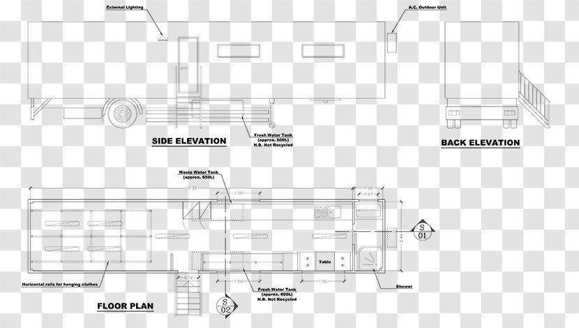 Trailer Technical Drawing Truck Armoires & Wardrobes Plan - Wardrobe Transparent PNG