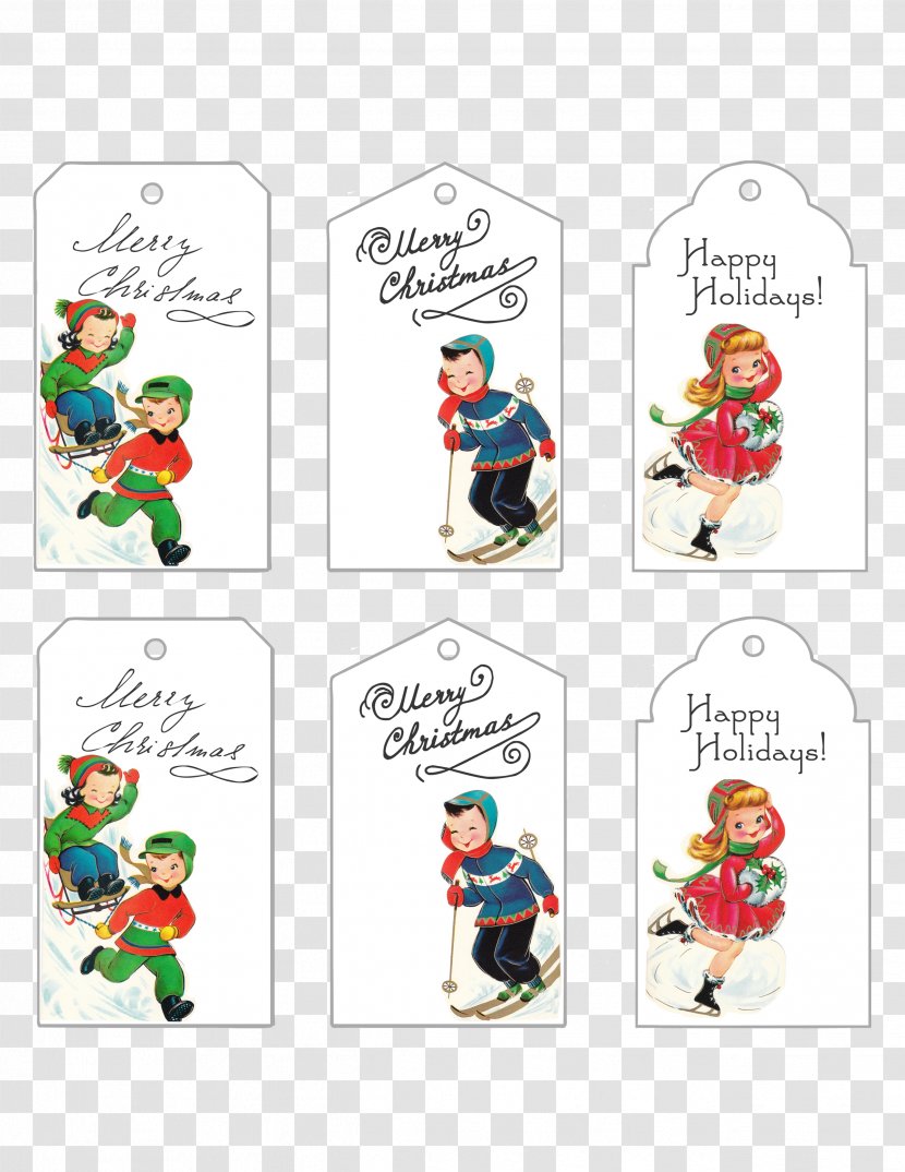 1950s Christmas Card Line Clip Art - Fictional Character - Gift Tag Transparent PNG
