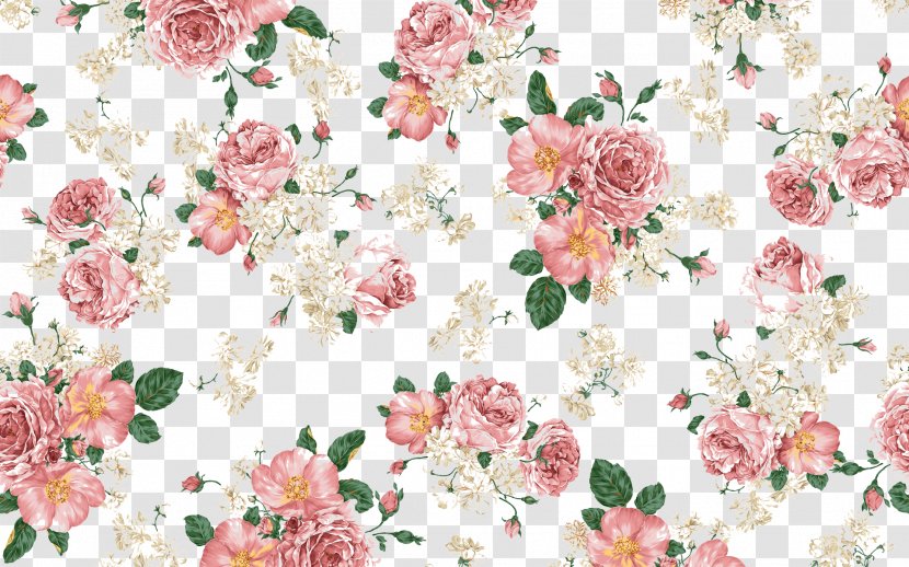 Pink Flowers Rose Wallpaper - Floral Design - Classical Roses And Peony-like Pattern Transparent PNG
