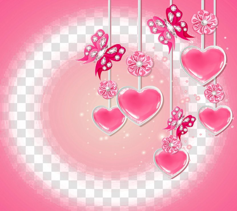 Butterfly Heart Mobile Phone Valentines Day Wallpaper - Heart-shaped Wind Chimes Transparent PNG