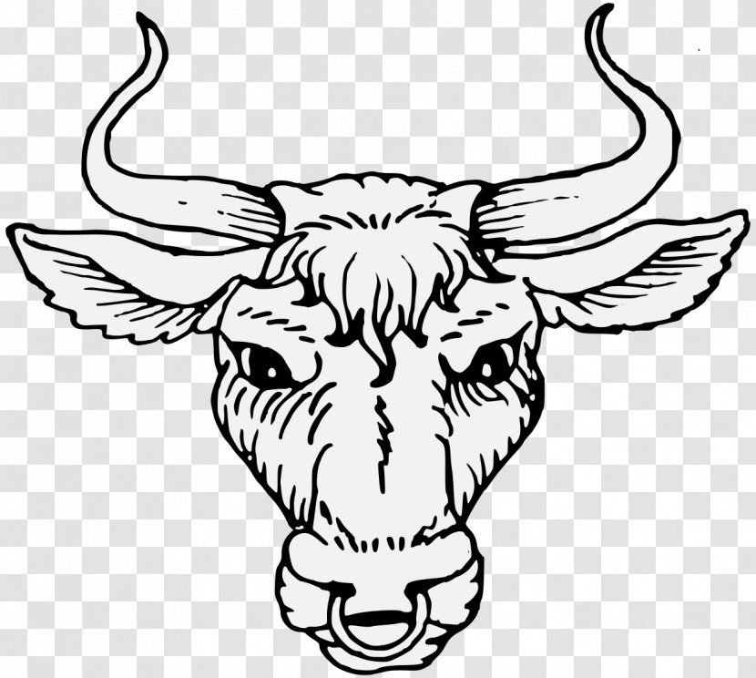 Horn Bovine Head Snout Black-and-white Transparent PNG