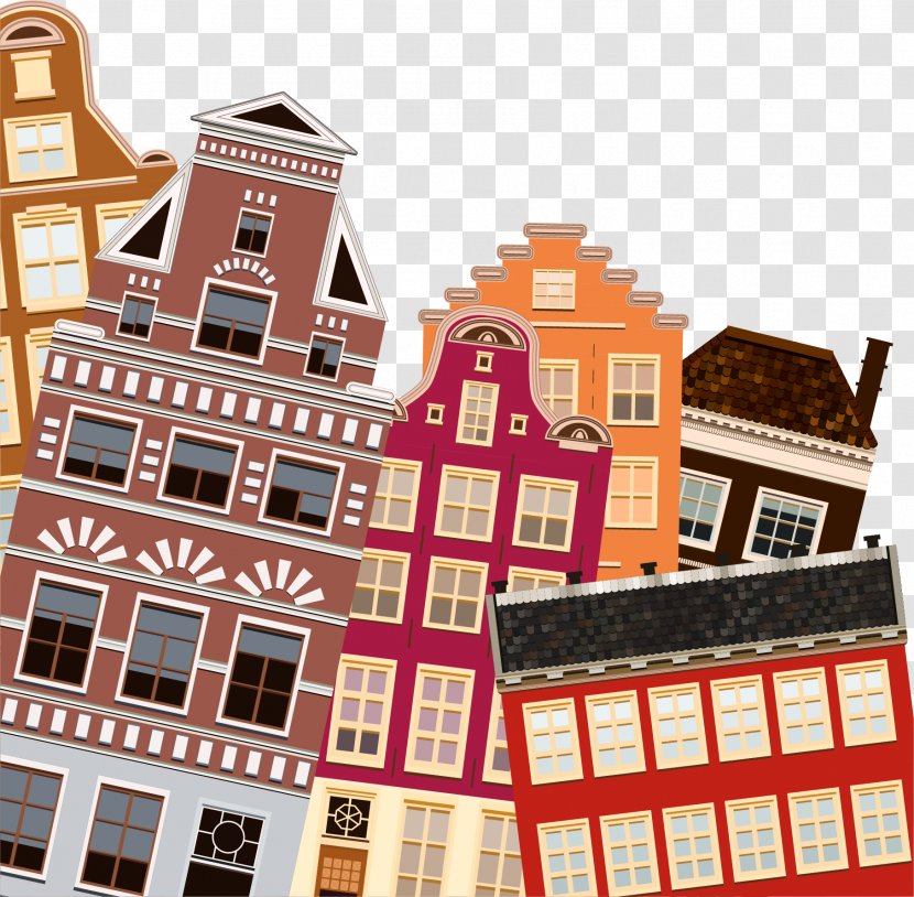 Building Facade Illustration - Home - Hand Painted Colorful House Transparent PNG