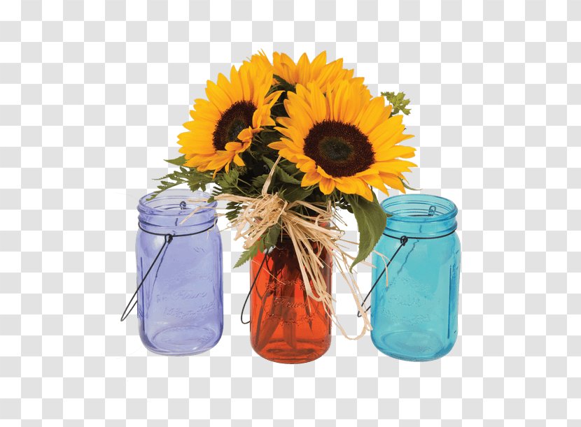 Floral Design Mason Jar Cut Flowers Vase - Glass Bottle Transparent PNG