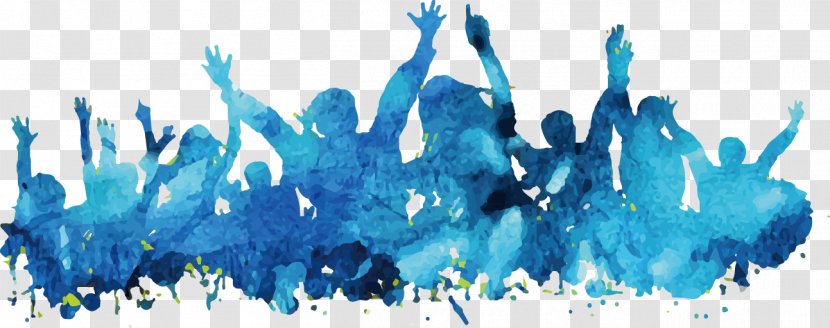 Watercolor Painting Poster Graphic Design - Blue Cheering Crowd Silhouette Vector Material Transparent PNG