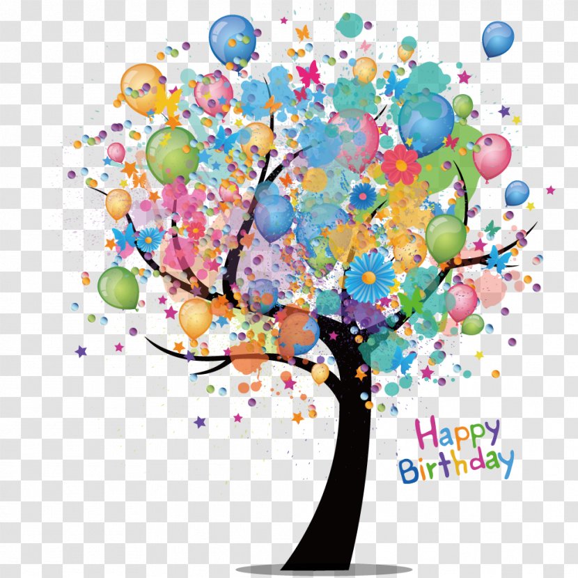 Birthday Cake Greeting Card Wish - Holiday - Cartoon Tree Watercolor Balloon Transparent PNG