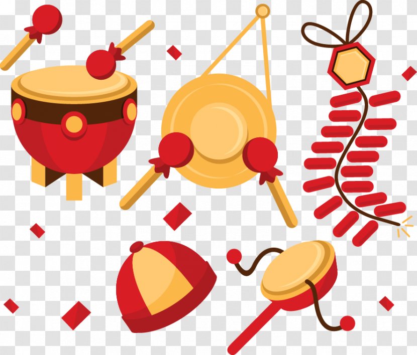 Drum Chinese New Year - Heart - Year's Day Fireworks Vector Cartoon Bone Tambourine Transparent PNG