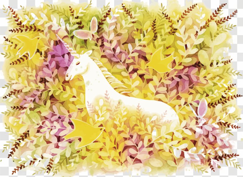 Unicorn Fairy Tale Watercolor Painting Illustration - Petal - Vector Transparent PNG