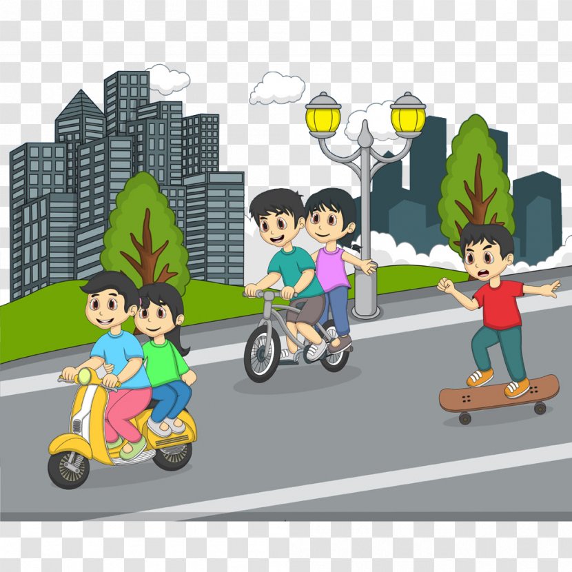 Kick Scooter Bicycle Skateboard Cartoon - Photography - Children On The Street Transparent PNG