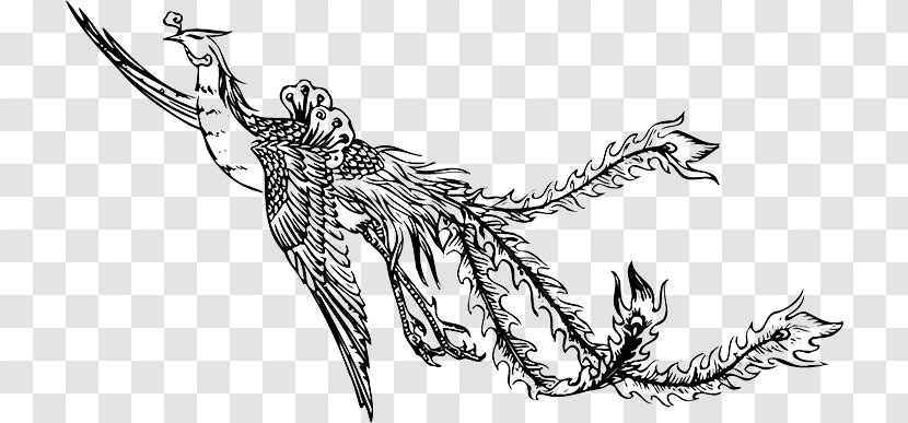 Fenghuang Phoenix Clip Art - Black Transparent PNG