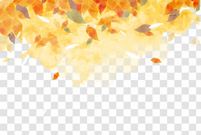 Golden Autumn Watercolor Painting Leaf Color - Ink Leaves Transparent PNG