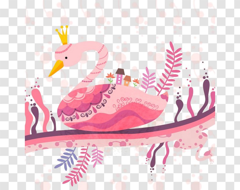 Cygnini Cartoon Illustration - Vector Pink Swan Transparent PNG