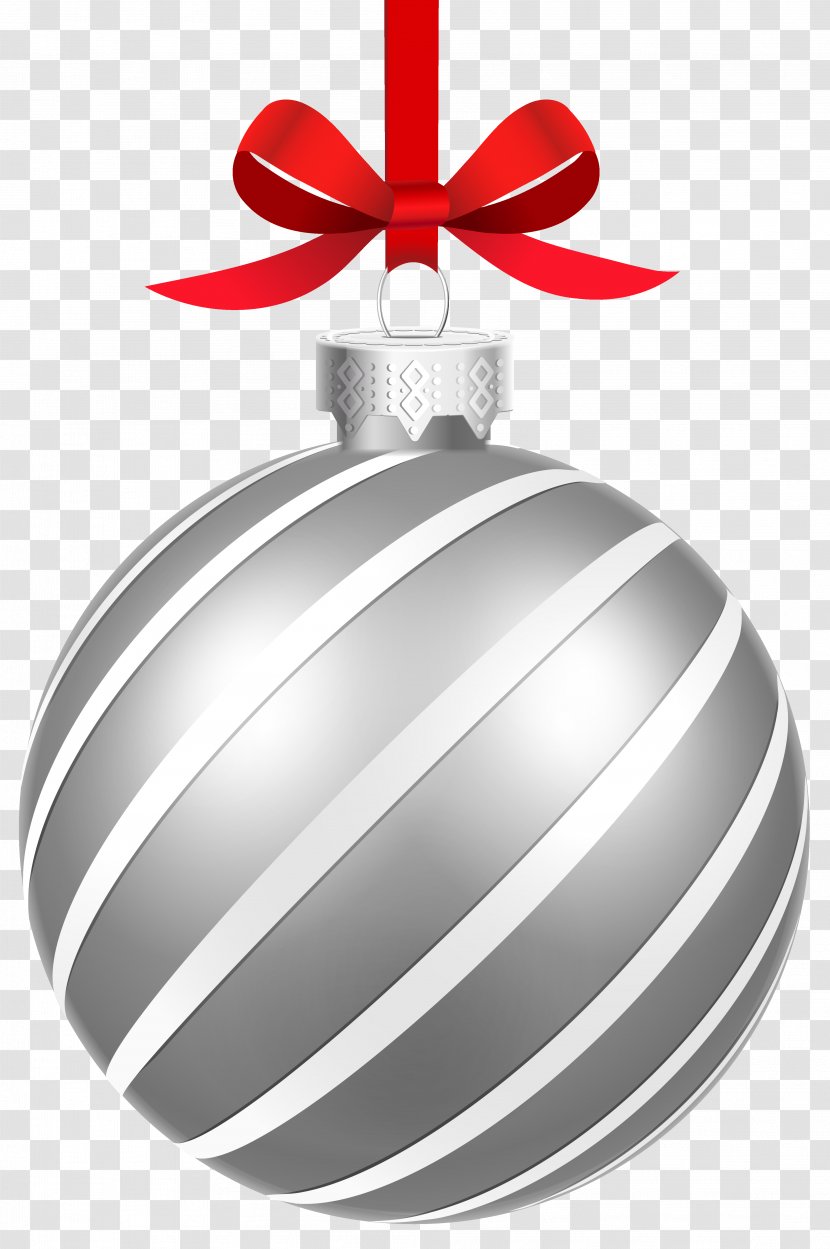 Christmas Ornament Decoration Clip Art - Silver Striped Ball Clipart Image Transparent PNG