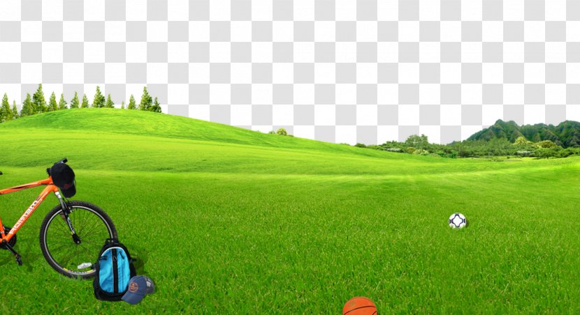 Green Lawn Blue - Field - Free Bike Grass Hills To Pull Material Transparent PNG