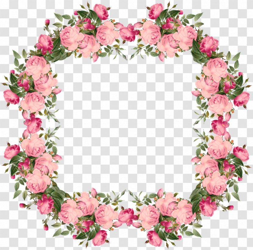 Pink Rose Picture Frame Flower Clip Art - Hand-painted Floral Decoration Transparent PNG