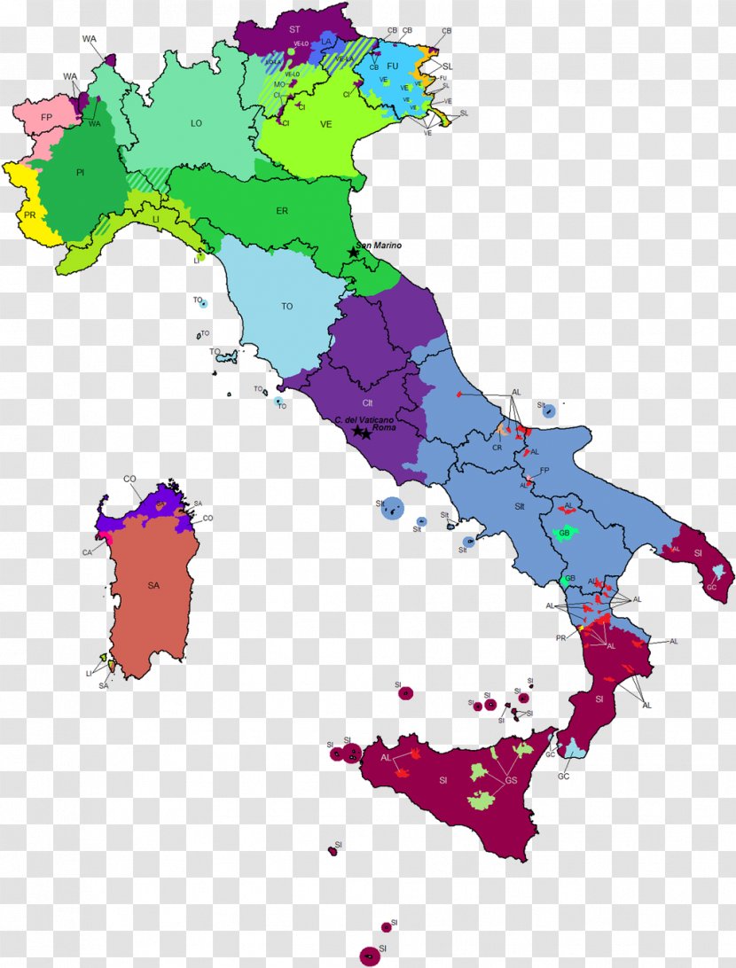 Italy Linguistic Map Italian Language Dialect - Romance Languages Transparent PNG