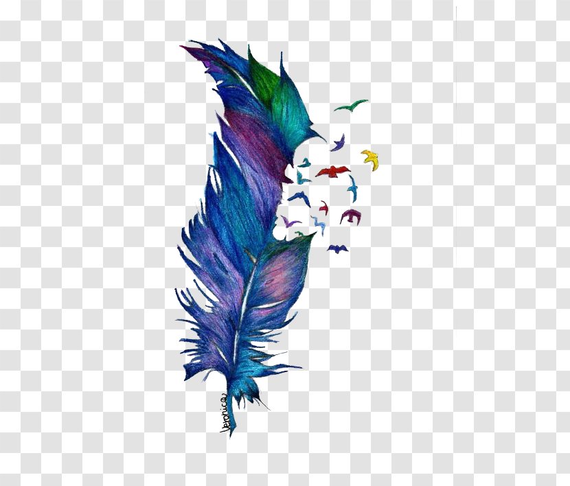 Bird Drawing Feather Watercolor Painting Tattoo - Falling Feathers Transparent PNG
