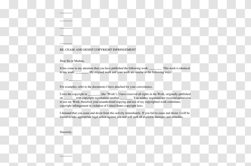 Cease And Desist Copyright Infringement Demand Letter Document Transparent PNG