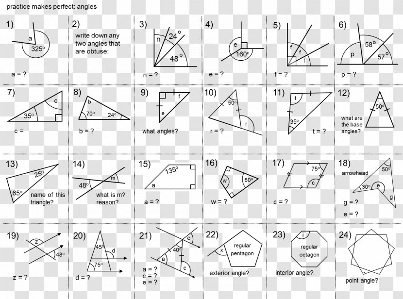 Angle Mathematics Worksheet Transversal Geometry Transparent PNG