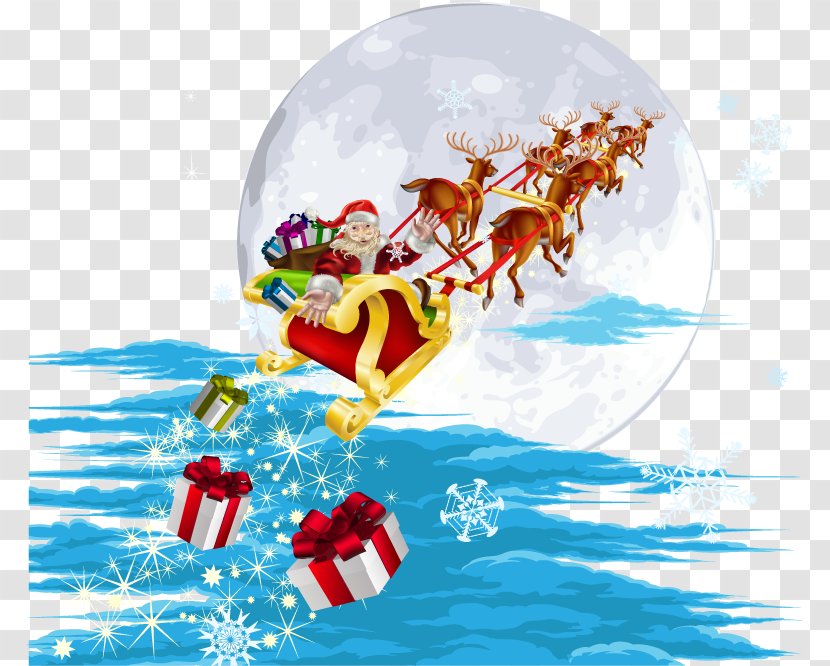 Santa Claus Reindeer Sled Christmas Stock Photography - Water - Vector And Elk Transparent PNG
