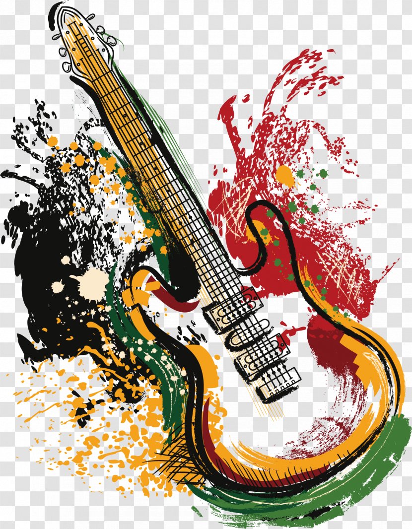 Electric Guitar Grunge Poster - Musical Instrument - Vector Art Transparent PNG