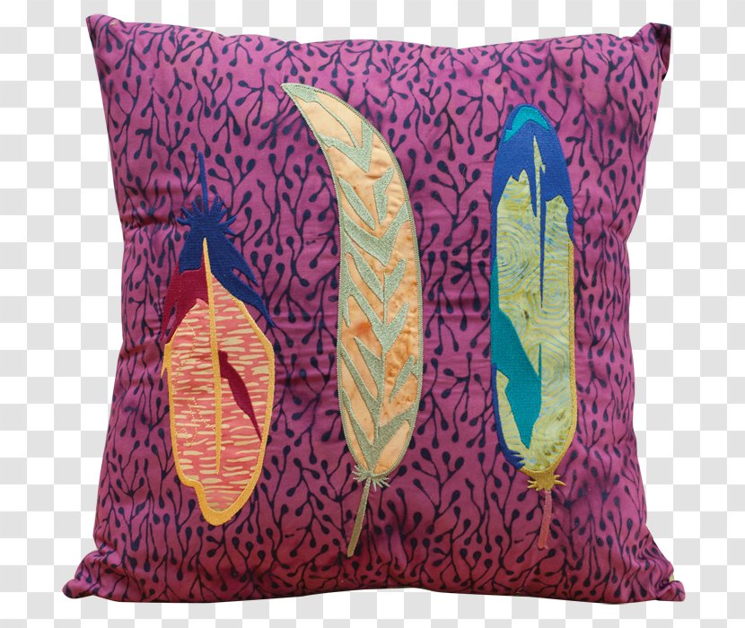 Throw Pillows Cushion Embroidery - Magenta - Feather Pattern Transparent PNG