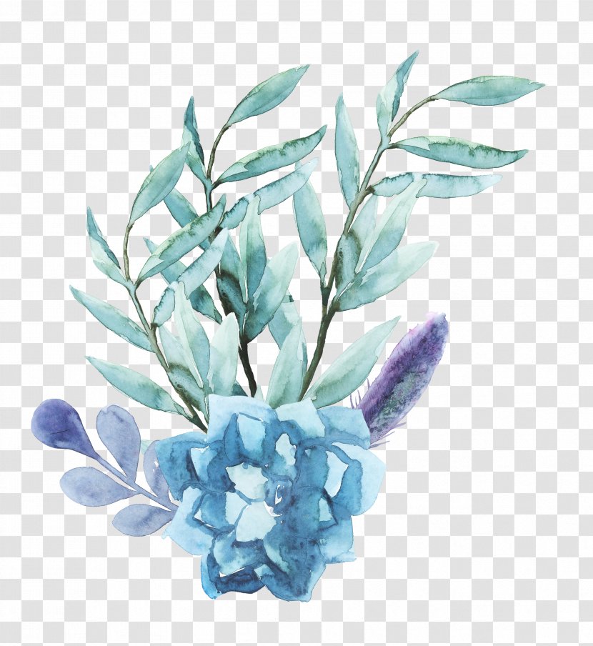 Blue Watercolor Painting Flower - Floral Pattern 02 Transparent PNG