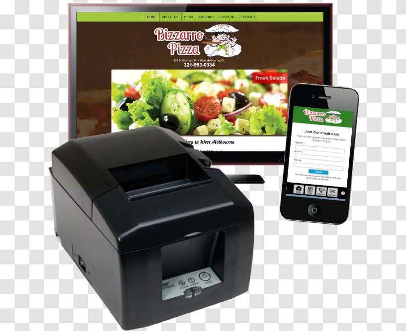 Inkjet Printing Printer Point Of Sale Computer Hardware - Receipt - Restaurant Menus Online Transparent PNG