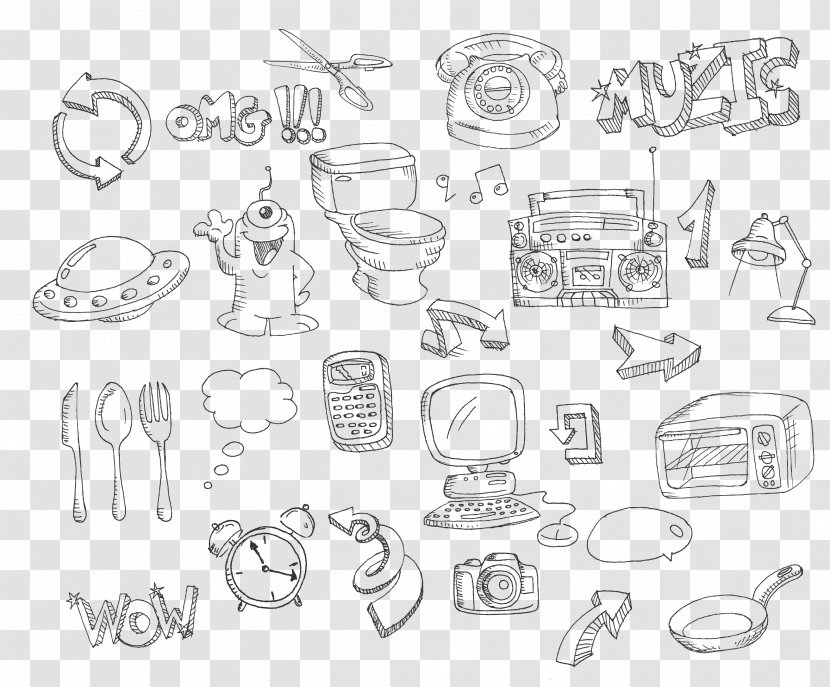 Black And White Drawing Sketch - Material - Cartoon Chalk Creative Transparent PNG