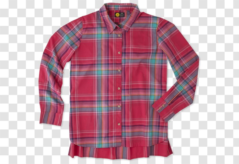Sleeve Tartan Button Shirt Outerwear - Pink Plaid Transparent PNG