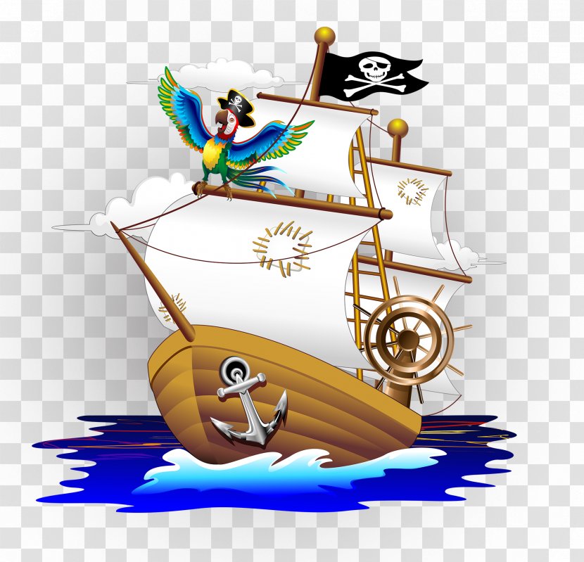 Parrot Piracy Cartoon Illustration - Anchor - Pirate Ship Transparent PNG
